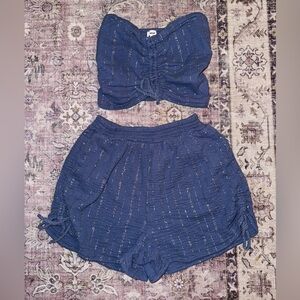 Aerie Blue Two Piece Set With Gold Thread Details